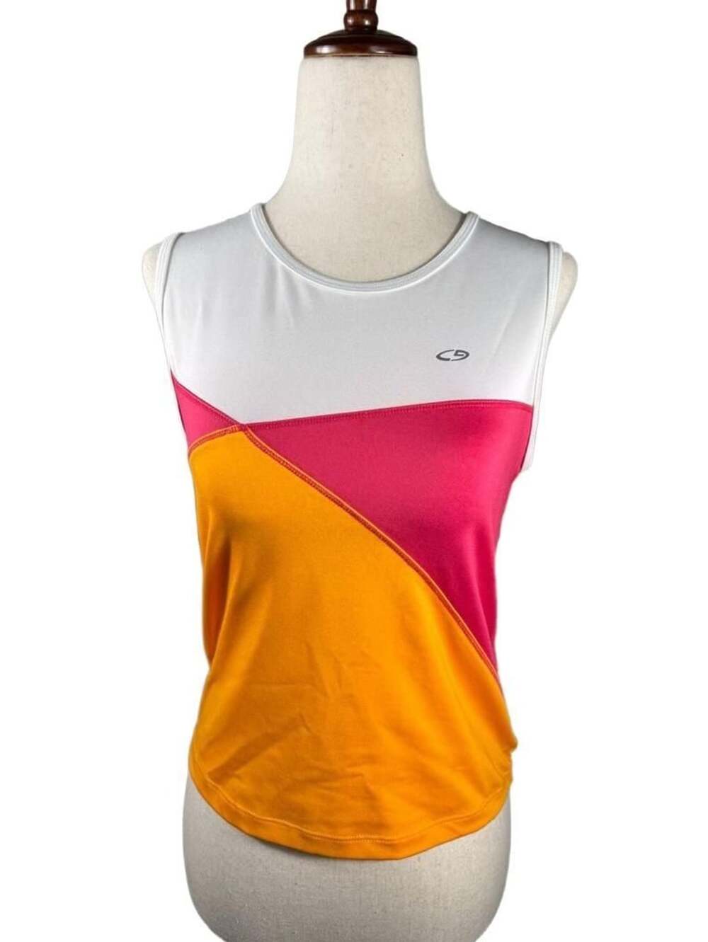 Vintage Champion C9 Colorblock Sleeveless Athletic Tank Top White Pink Orange  b